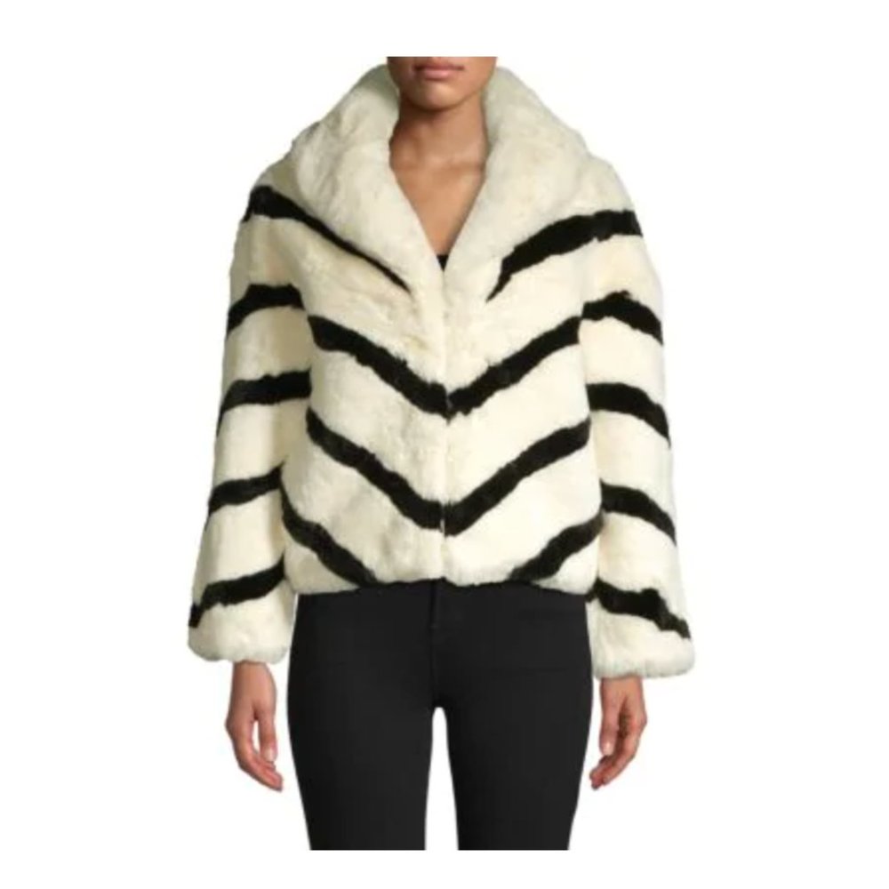 LOVE TOKEN Chevron Faux Fur Jacket